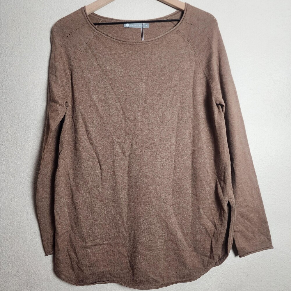 In Cashmere Sweater Womens Medium Brown Cotton Cashmere Crewneck Tunic Knit